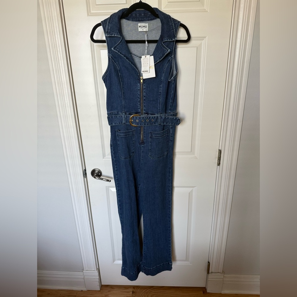Show Me Your Mumu Denim Jumpsuit - Jacksonville Cropped Jumpsuit size XL - Picture 8 of 16